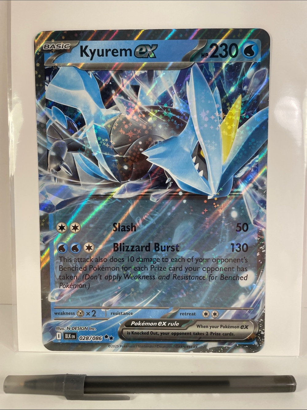 JUMBO Pokemon Kyurem ex Holographic Card - Blue & Silver with Yellow Accent